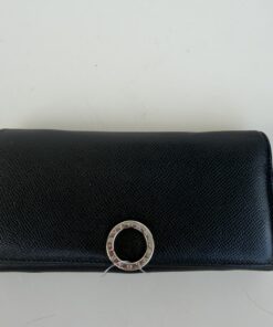 BVLGARI BVLGARI Large Continental Flap Wallet – Black Grain Leather
