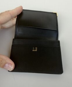 Dunhill Black Leather Business Card Case Wallet Gold Corners - Image 2
