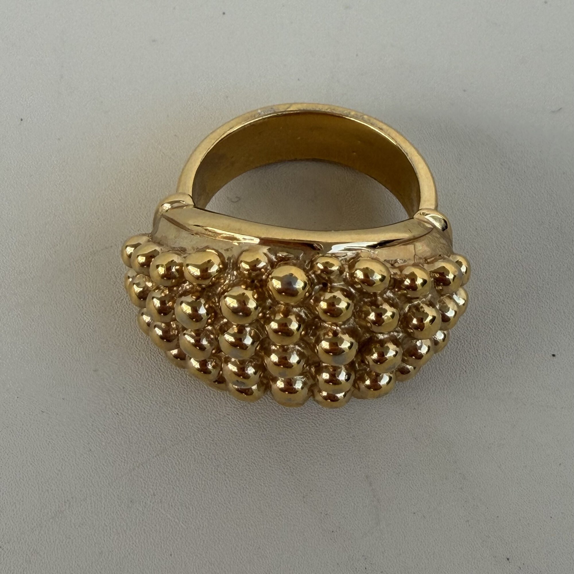 Pre-Owned Authentic Yves Saint Laurent (YSL) gold-tone beaded dome ring