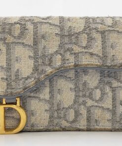 Christian Dior Gray Oblique Jacquard Saddle Flap Wallet / Card Holder