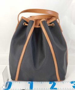 Alternative view of Yves Saint Laurent Black Textured Coated Canvas Drawstring Bucket Bag with Tan Leather Trim