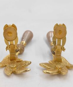 Alternative view of Yves Saint Laurent (YSL) Leaf-Motif Baroque Pearl Drop Clip-On Earrings.