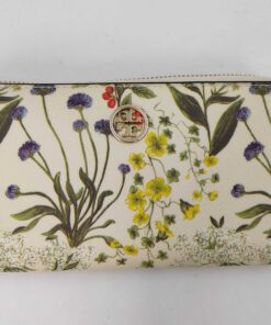 Tory Burch Kerrington Watercolor Botanical Continental Zip Wallet Ivory Floral