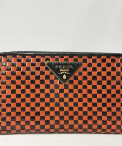 Prada Madras Woven Leather Zip-Around Wallet