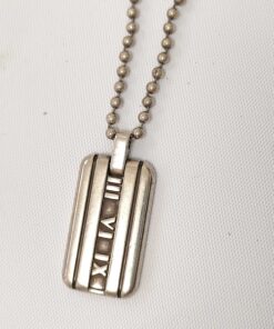 Tiffany & Co. Atlas Dog Tag Bar Pendant Necklace in solid .925 sterling silver