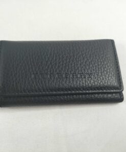 Burberry Black Grainy Leather 6-Ring Key Case Wallet Embossed Logo Pouch