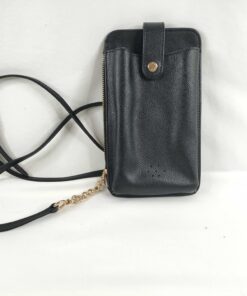 Coach Black Crossgrain Leather North South Phone Crossbody Bag Wallet C6884