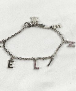 Celine Vintage Silver-Tone Pink Rhinestone Alphabet Spelling Charm Bracelet