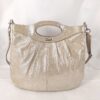 Coach Lexi Champagne Gold Metallic Leather Pleated Cutout Handle Hobo Bag 14079