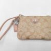 Coach Vintage Khaki Signature Canvas Pink Leather Trim Small Zip Wristlet Pouch