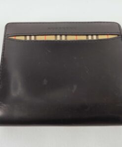 Burberry Black Leather Vintage House Check Trim Square Bi-fold Wallet