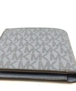 Michael Kors Cooper Grey Logo Stripe Stitched Pebbled Leather Billfold Wallet - Image 3