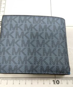 Michael Kors Cooper Grey Logo Stripe Stitched Pebbled Leather Billfold Wallet - Image 2