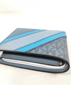 Michael Kors Cooper Grey Logo Stripe Stitched Pebbled Leather Billfold Wallet - Image 4