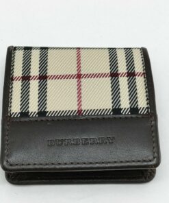 Burberry Vintage Nova Check Dark Brown Leather Square Flap Coin Purse Wallet