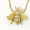 Christian Dior Pave Crystal Rhinestone Honey Bee Pendant Necklace Gold