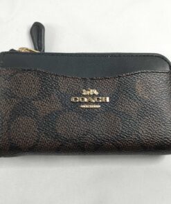 Coach Mini Skinny Id Case in Signature Canvas Brown Black Coin Wallet 88250