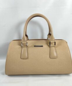 Burberry Beige Saffiano Leather Top Handle Boston Bag