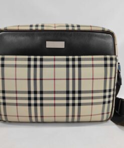 Burberry Vintage Nova Check Canvas and Leather Crossbody Messenger Bag.