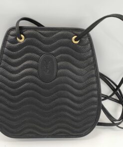 Yves Saint Laurent Black Grained Leather Wave Embossed Shoulder Bag