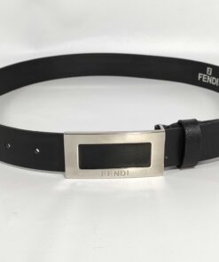Alternative view of Fendi Black Leather Belt Silver Engraved Rectangular Buckle Classic NWOT Luxury 110-125