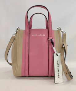Marc Jacobs The Tag Tote Leather Crossbody Bag Pink Beige Colorblock NWOT
