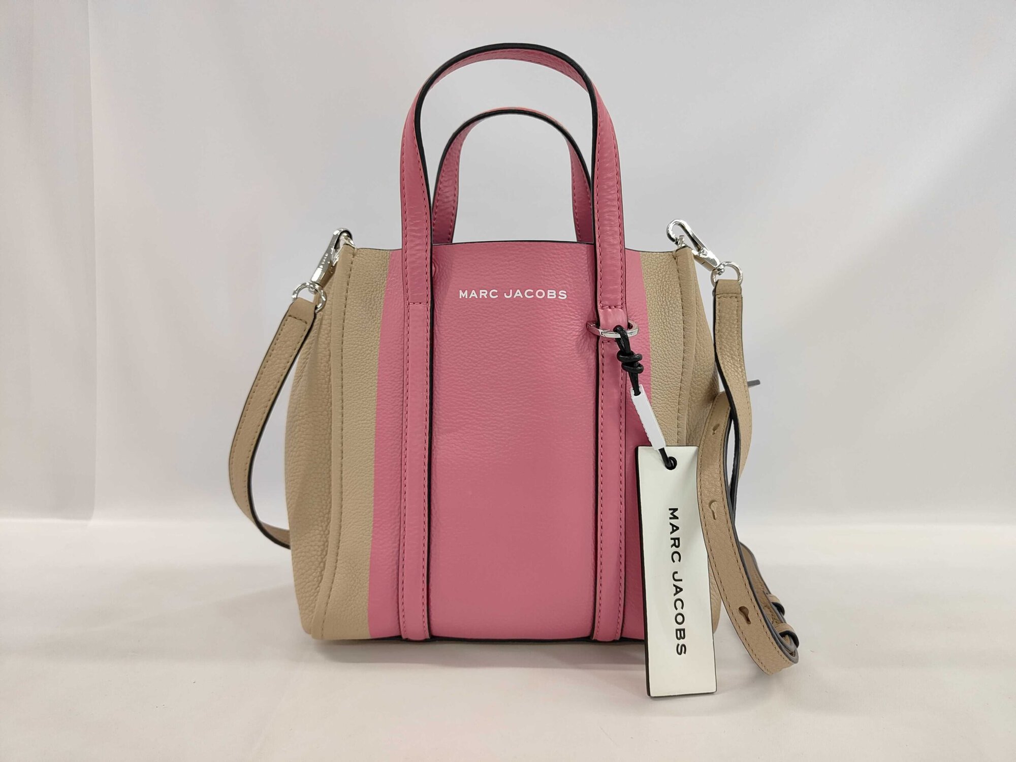 Marc Jacobs The Tag Tote Leather Crossbody Bag Pink Beige Colorblock NWOT