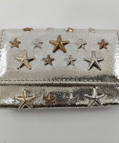 Jimmy Choo Nemo Star Studded Trifold Wallet Metallic Silver Champagne Gold