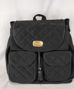 Michael Kors Kieran Large Quilted Nylon Cargo Backpack Bag - Black & Gold