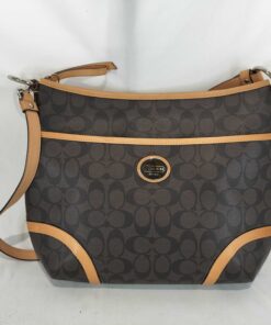 Coach Peyton Signature Pocket Shoulder Bag Mahogany Brown Coated Canvas F19822