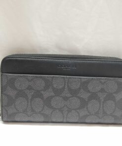 Coach Accordion Wallet in Signature Canvas Charcoal Black Zip Around F58112