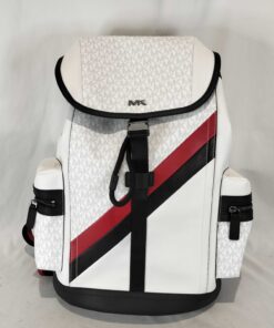 Michael Kors Rivington Logo Stripe Backpack Canvas White Black Red NWT