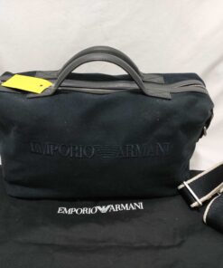 Emporio Armani Canvas Duffle Bag Embroidered Logo Weekender - Black & Grey