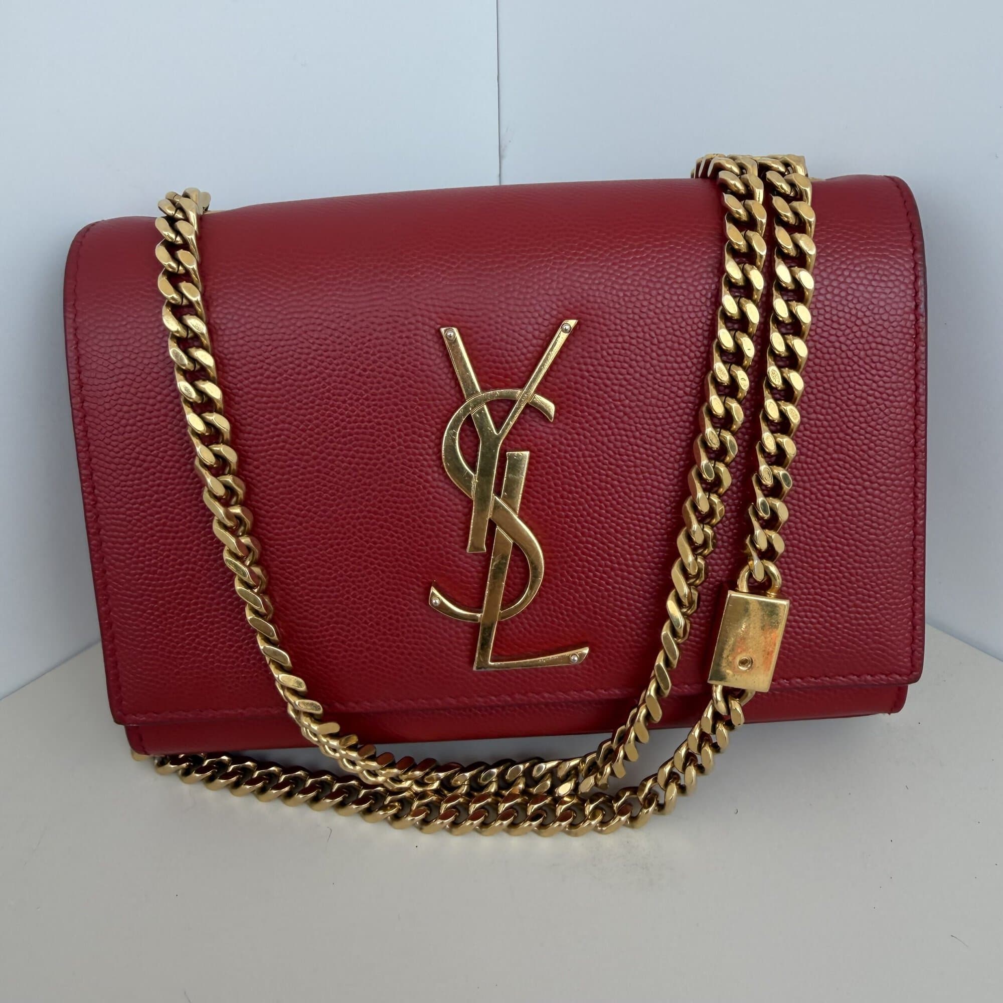 Saint Laurent Grain de Poudre Medium Monogram Kate Satchel – Red - Image 2