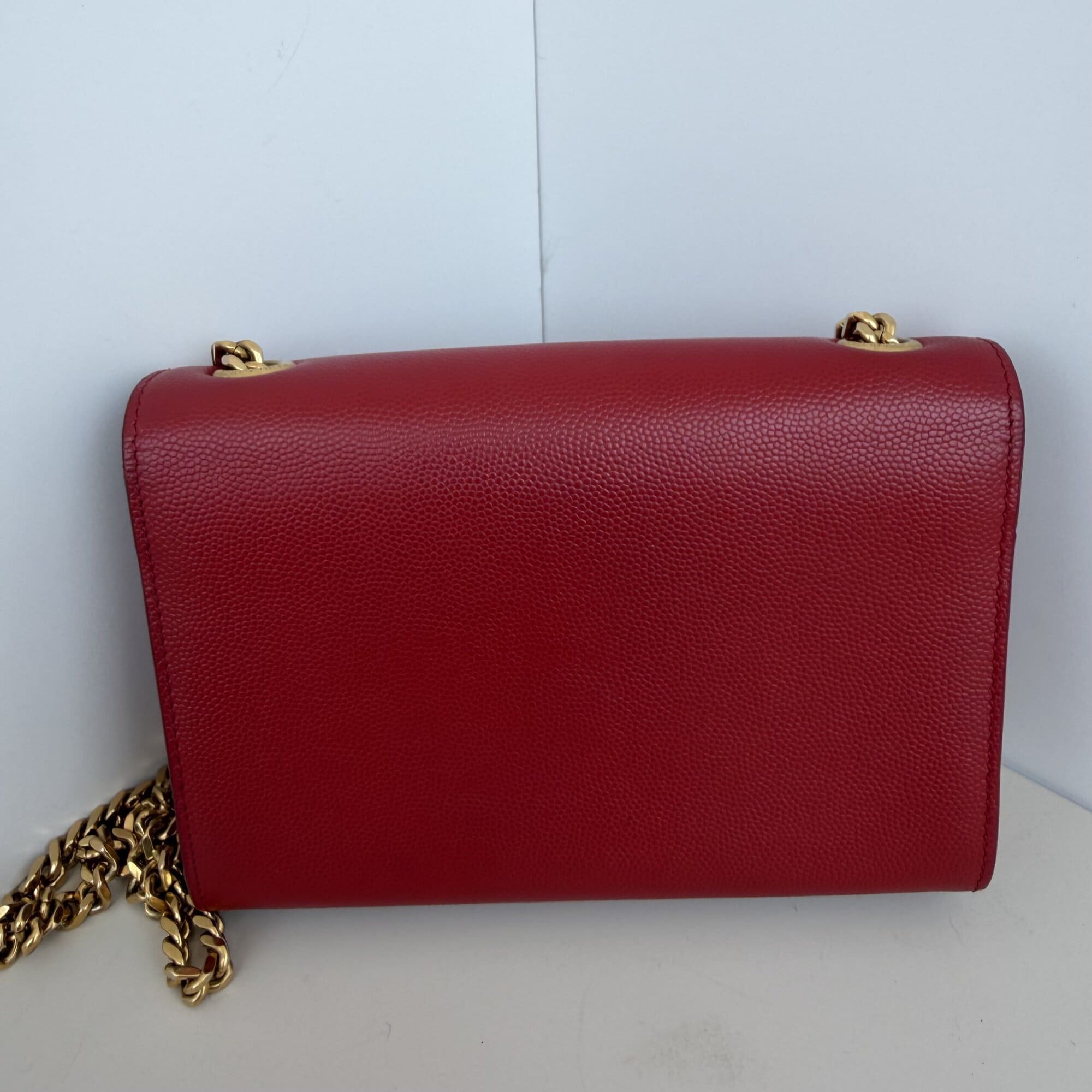 Saint Laurent Grain de Poudre Medium Monogram Kate Satchel – Red - Image 3