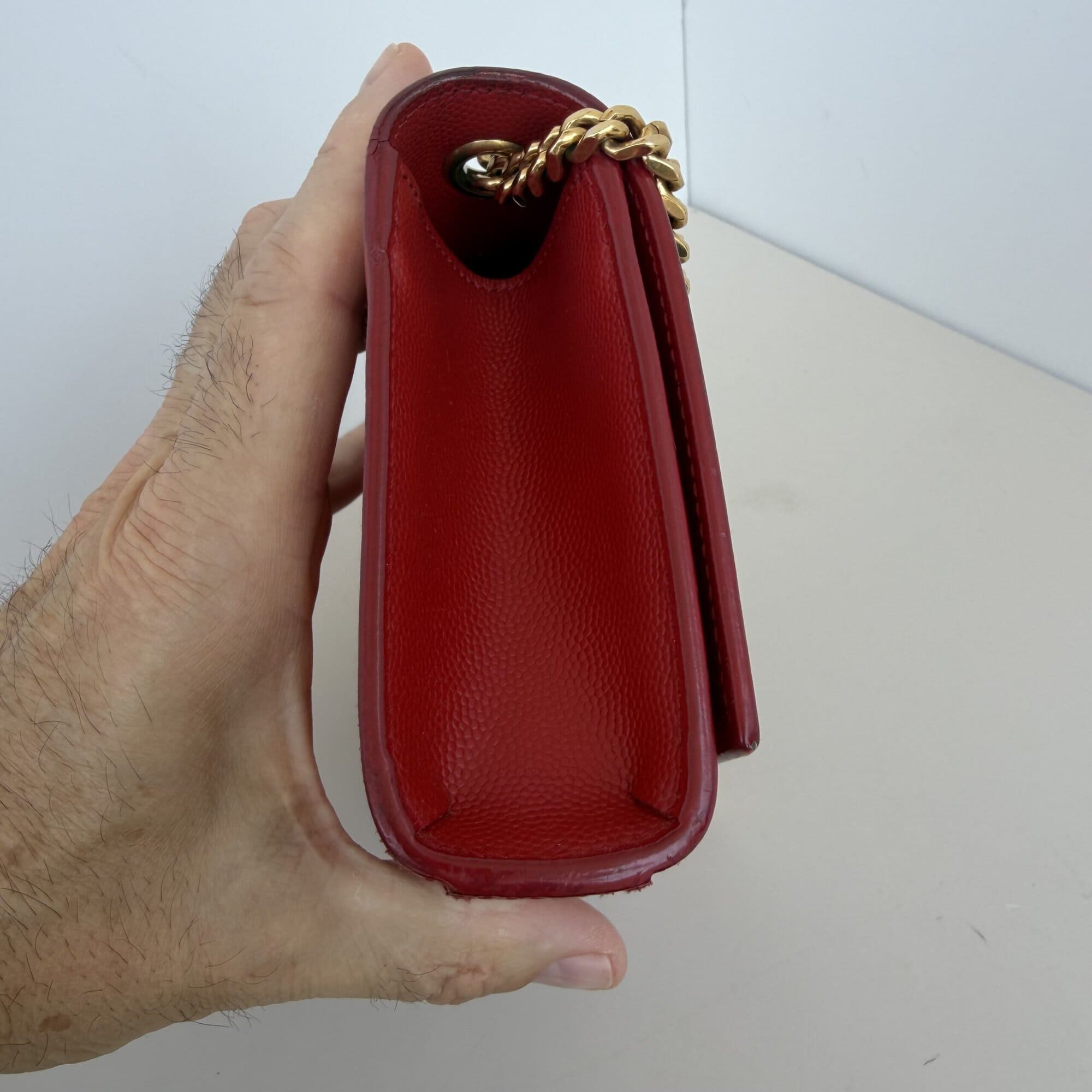 Saint Laurent Grain de Poudre Medium Monogram Kate Satchel – Red - Image 5