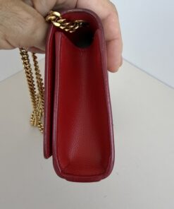 Saint Laurent Grain de Poudre Medium Monogram Kate Satchel – Red - Image 6