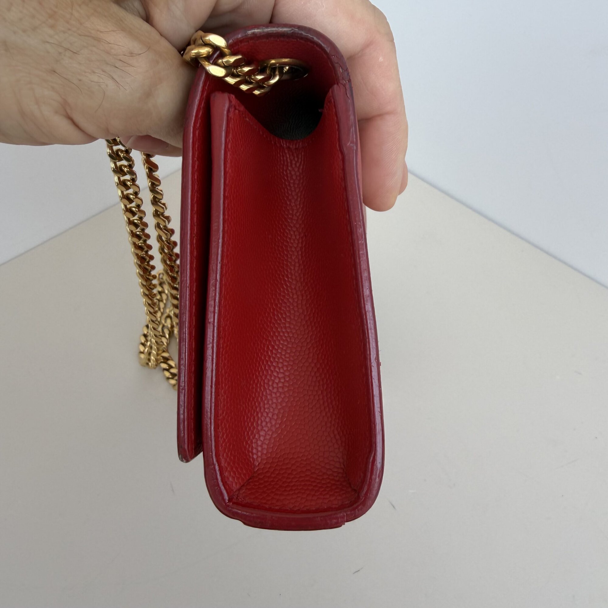 Saint Laurent Grain de Poudre Medium Monogram Kate Satchel – Red - Image 6