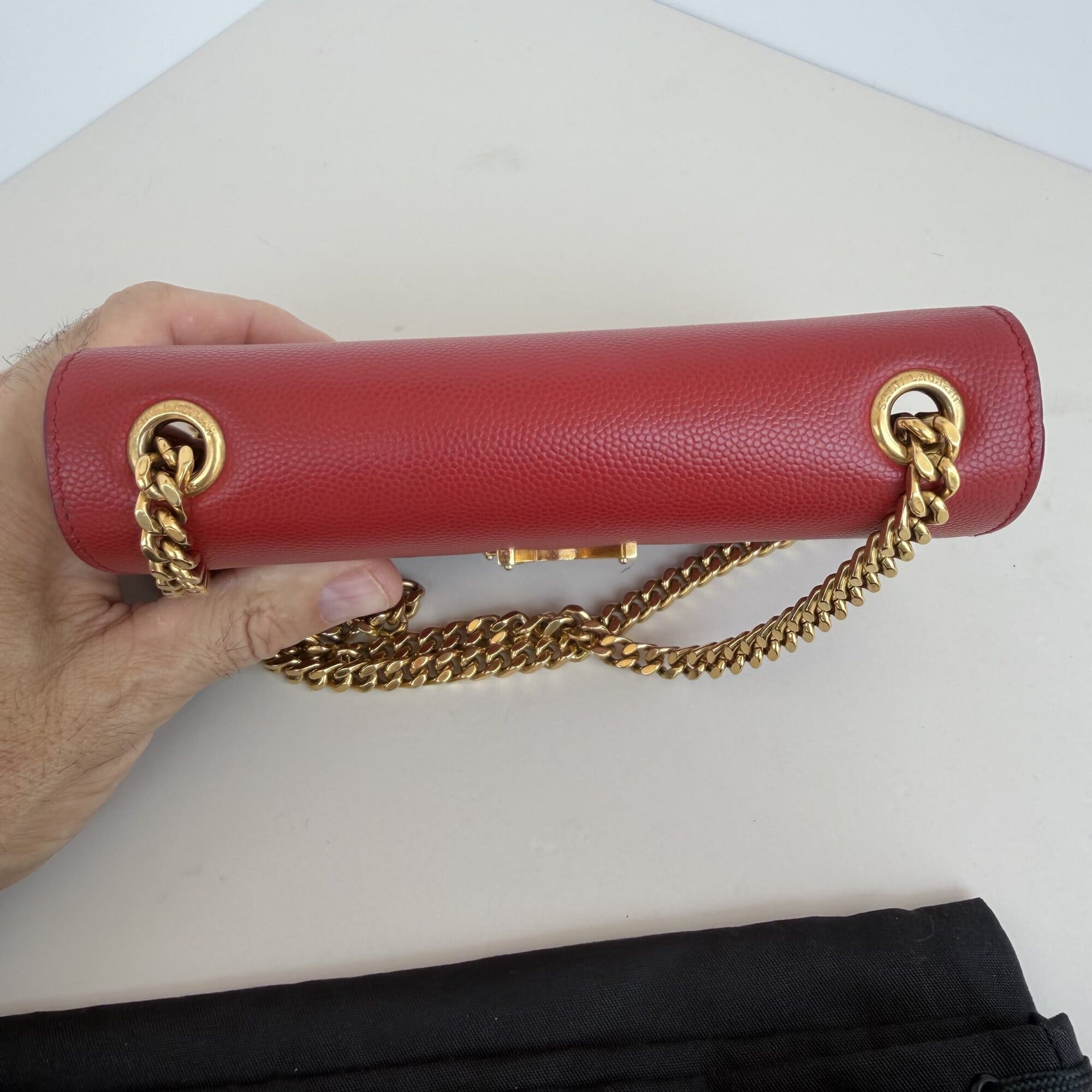 Saint Laurent Grain de Poudre Medium Monogram Kate Satchel – Red - Image 7