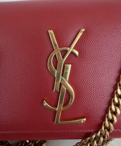 Saint Laurent Grain de Poudre Medium Monogram Kate Satchel – Red - Image 8
