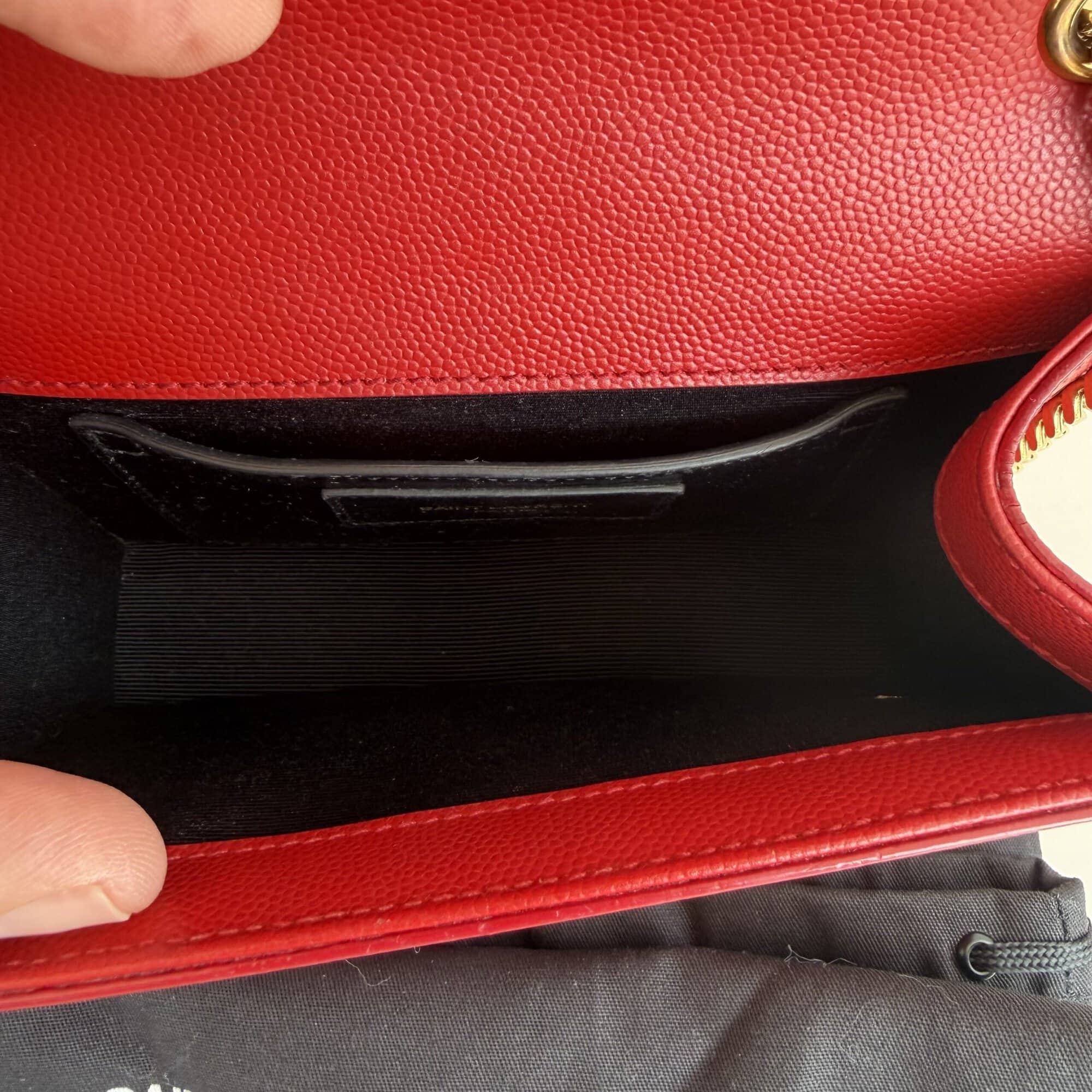 Saint Laurent Grain de Poudre Medium Monogram Kate Satchel – Red - Image 11