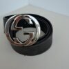 Authentic Gucci Interlocking G Black Leather Belt with Silver Buckle 95/38