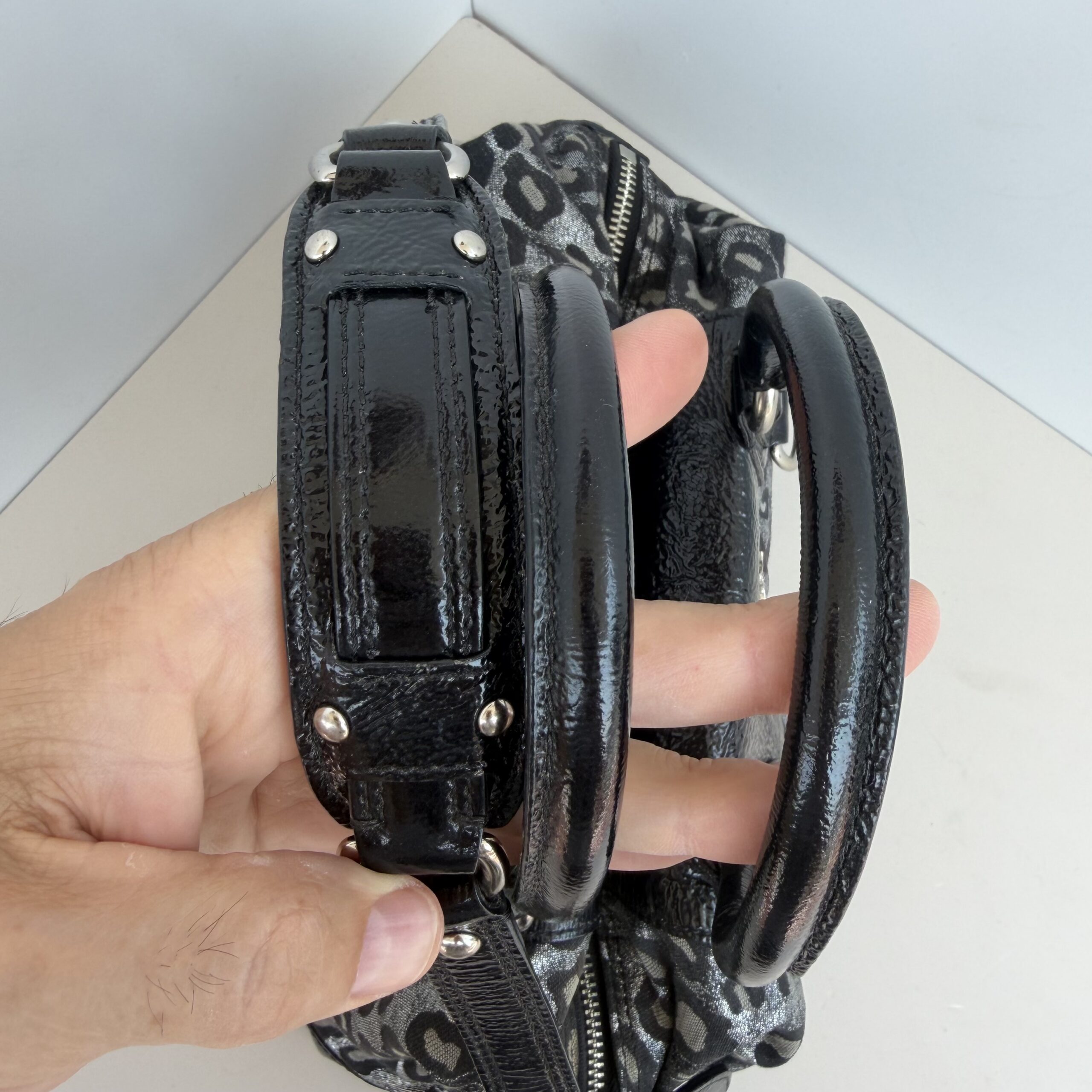 Coach Metallic Silver & Black Ocelot Leopard Print Satchel Handbag - Image 5
