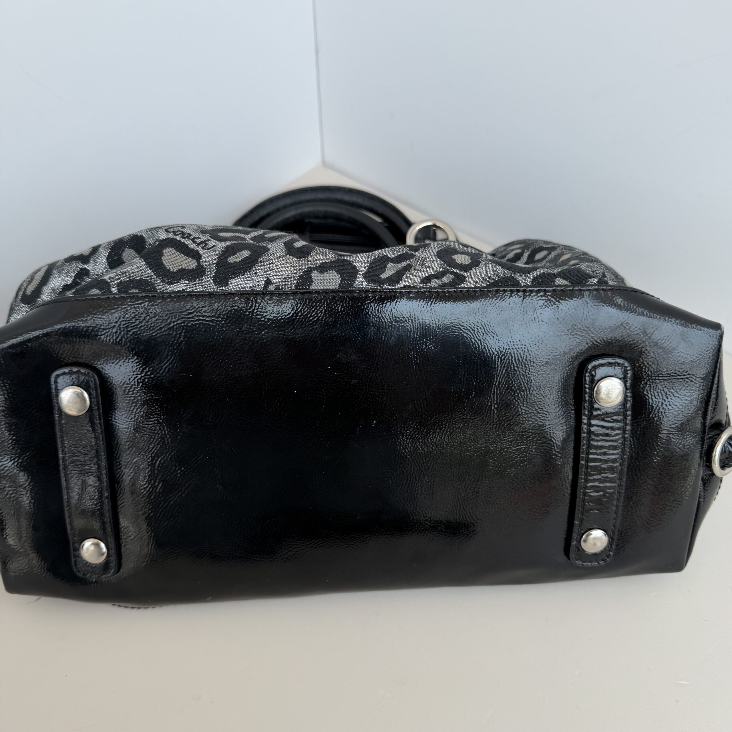 Coach Metallic Silver & Black Ocelot Leopard Print Satchel Handbag - Image 6