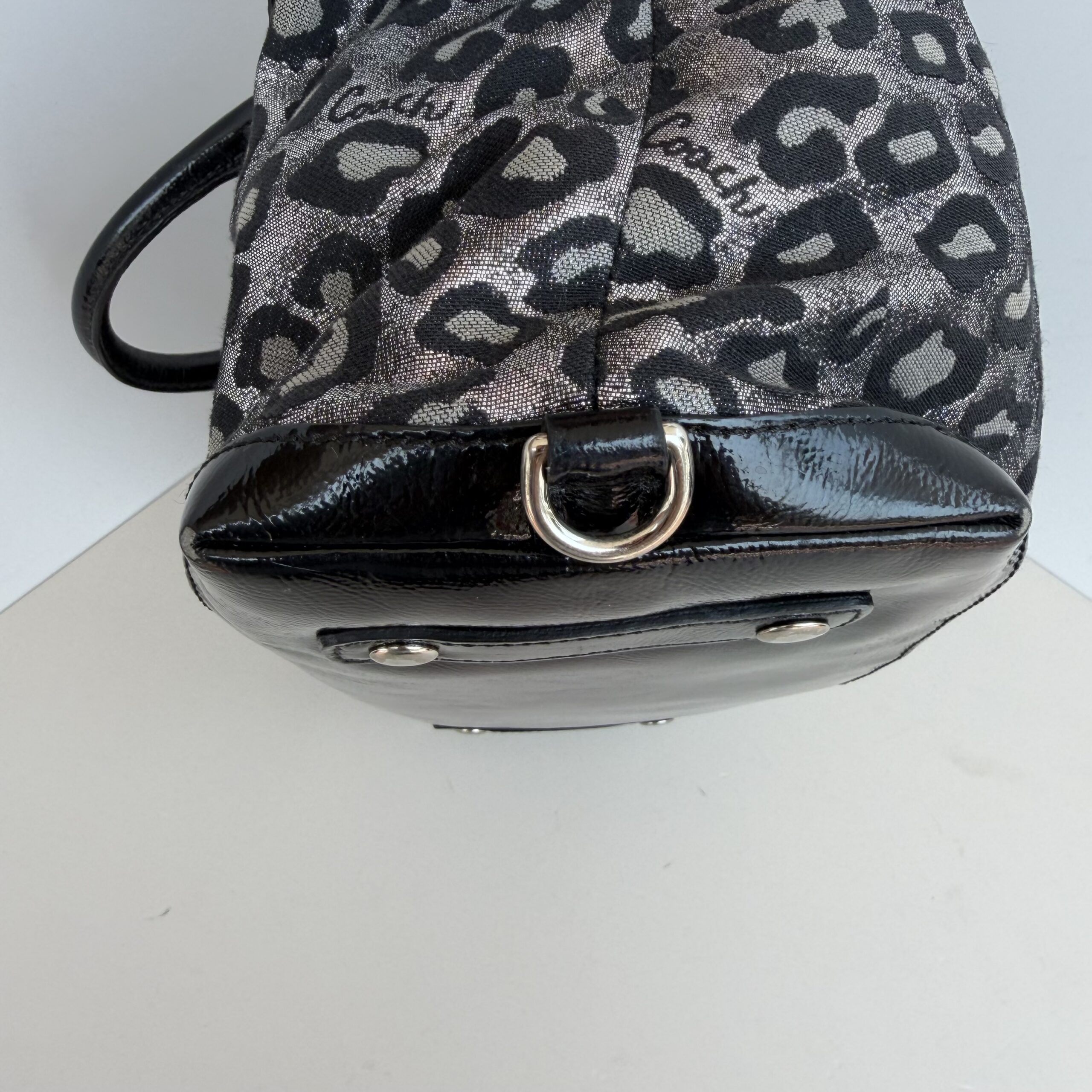 Coach Metallic Silver & Black Ocelot Leopard Print Satchel Handbag - Image 7