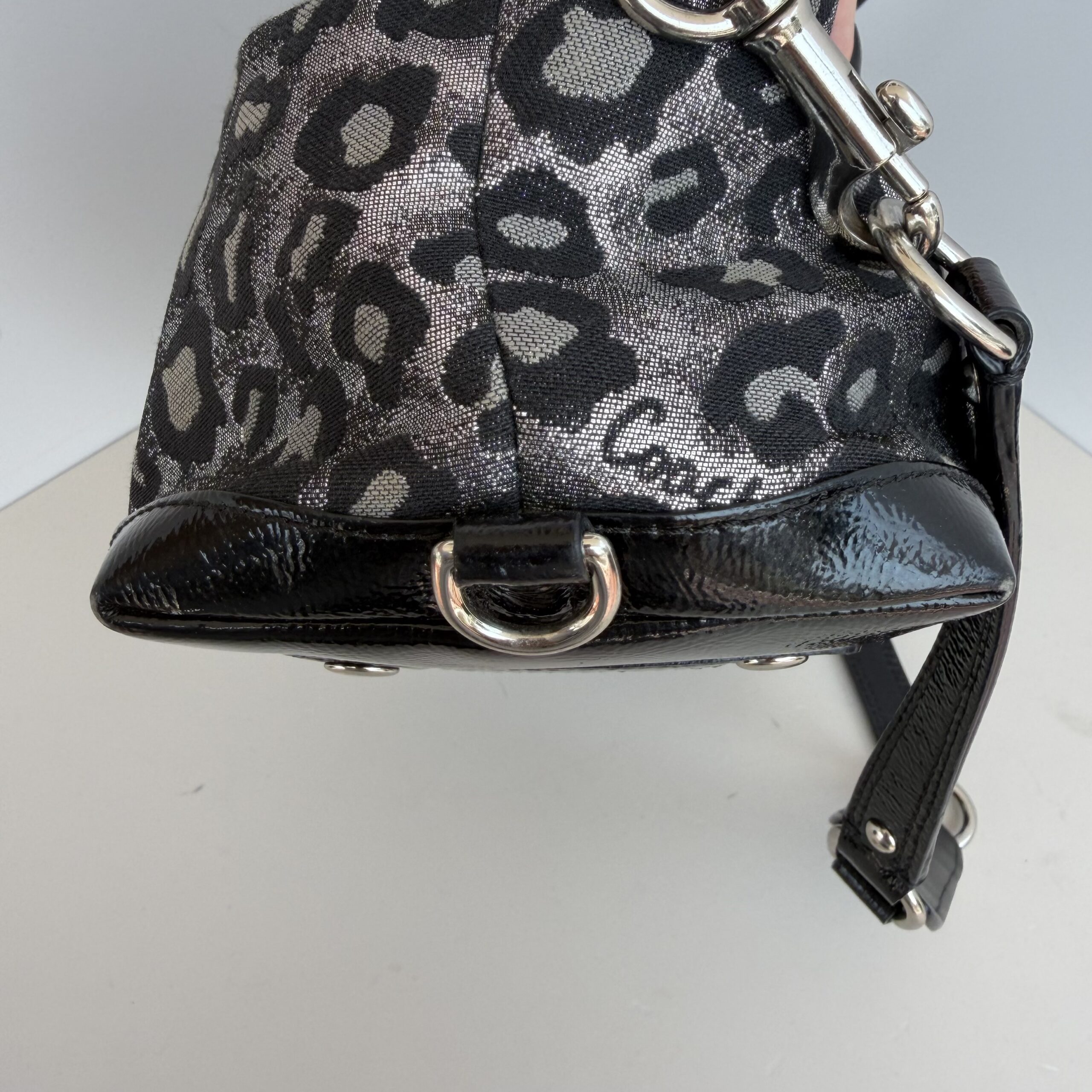 Coach Metallic Silver & Black Ocelot Leopard Print Satchel Handbag - Image 8