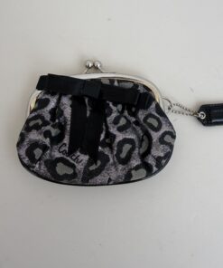 Coach Metallic Ocelot Black Ribbon Framed Kisslock Coin Purse.