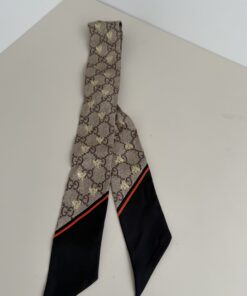 Gucci GG and Gold Bee Jacquard Silk-Twill Neck Bow Scarf