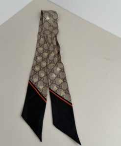 Alternative view of Gucci GG and Gold Bee Jacquard Silk-Twill Neck Bow Scarf