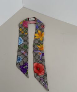 Gucci GG Monogram Flora Print Silk Neck Bow Scarf